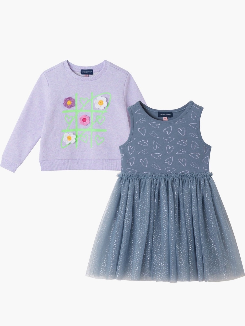 NWOT Andy & Evan Lavender Sweater with Slate Blue Dress Layer - Size 6